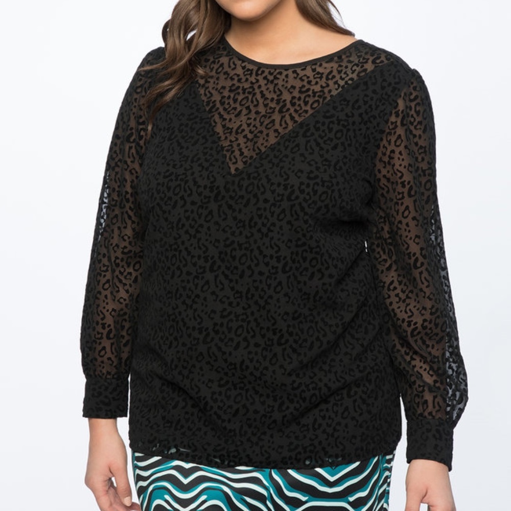 ELOQUII Sheer Panel Print Top